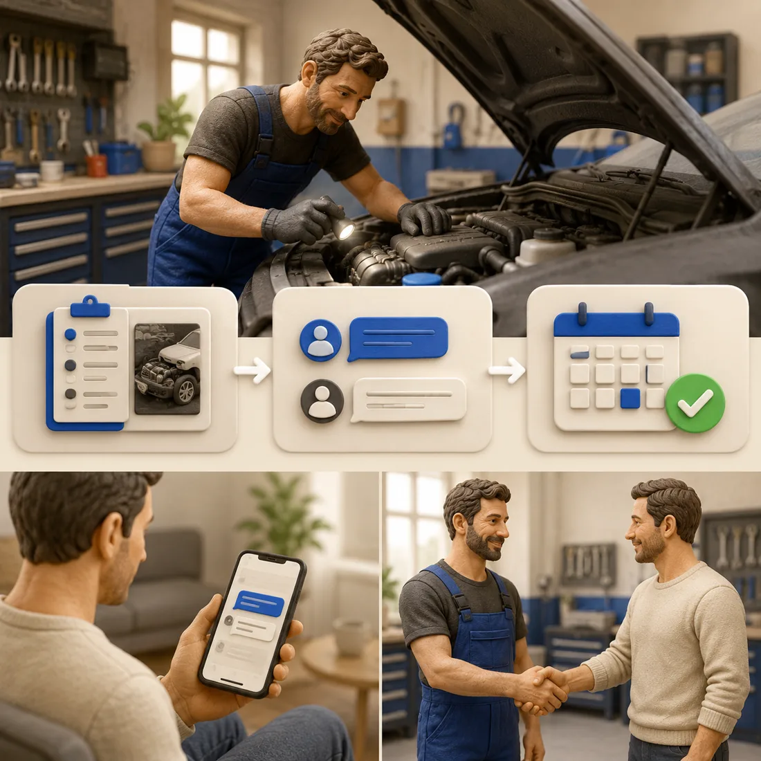 Mechanik przy aucie, a wycena sama przechodzi w follow-up i umówioną wizytę