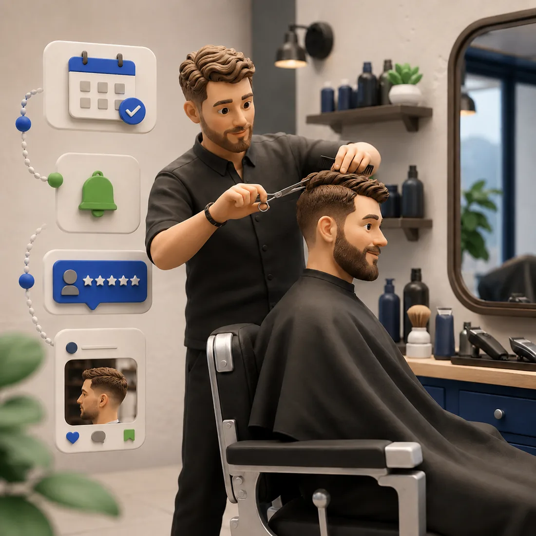 Barber strzyże klienta, a kalendarz i przypomnienia pilnują grafiku